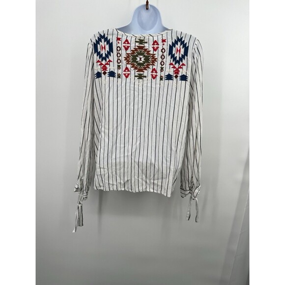 Savanna Jane Embroidered Floral Peasant Tunic Top Women’s M Boho Striped - Picture 4 of 11